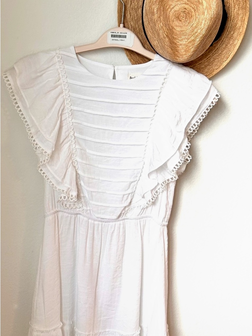 Peach Love White Ruffle Sundress Boho Mini Dress Flutter Sleeve Cottagecore S - Picture 2 of 6